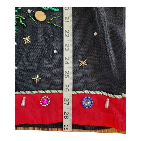 B P Designs sz Large Holiday sweater Christmas tree bling tunic knit black red - Picture 11 of 14